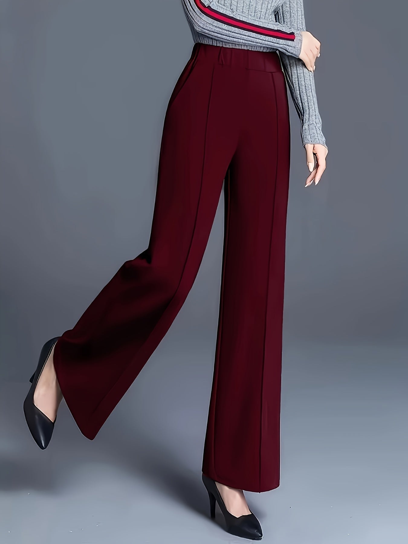 Calças Elegantes de Cintura Subida e Perna Larga | Ajuste Solto Confortável, Cor Lisa, Design Assimétrico com Bolsos, Roupa Casual para Todas as Estações, Lavável na Máquina