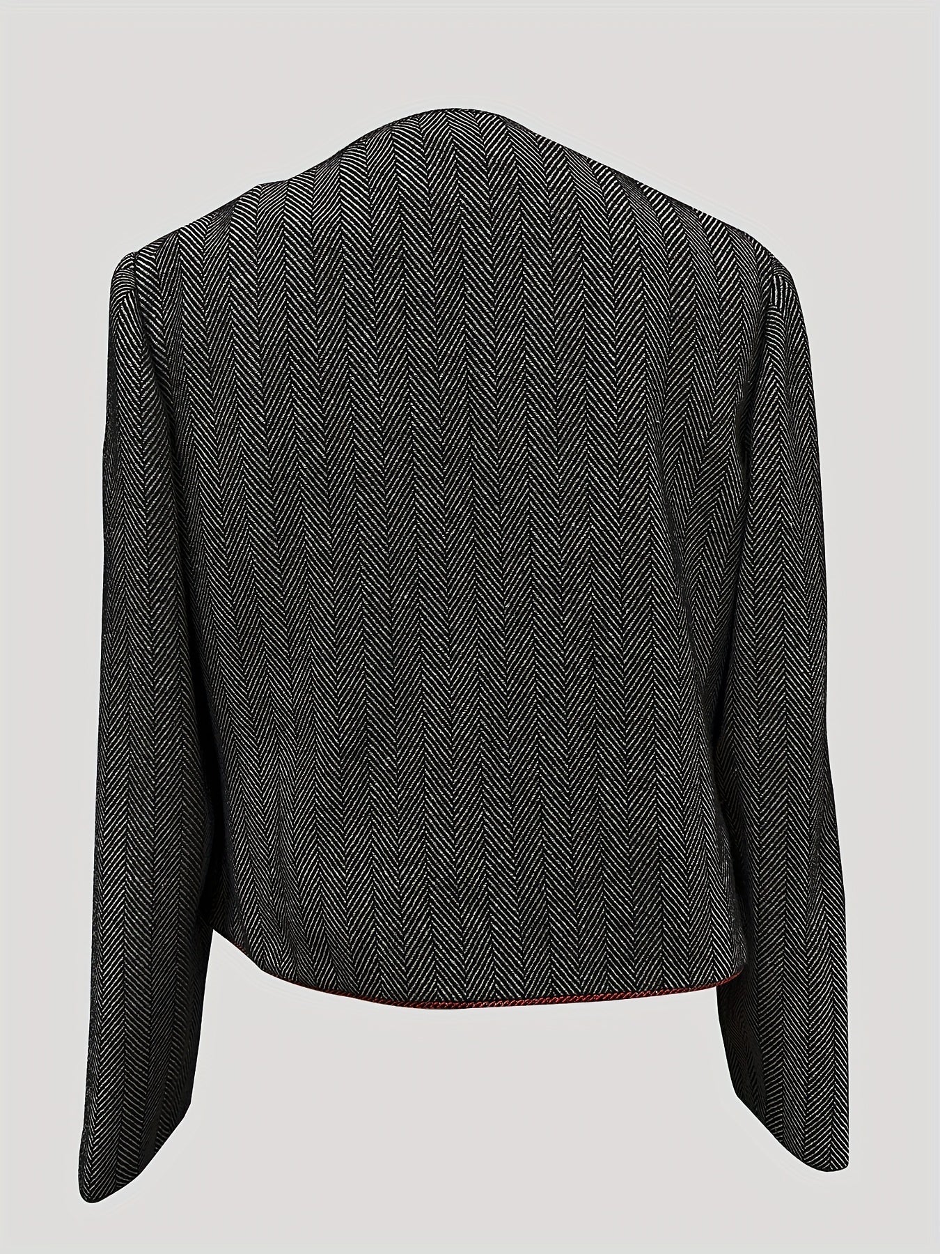 Casaco Elegante Casual de Mulher em Tweed Espinha de Peixe para as Quatro Estações com Cinto | Cor Sólida, Design Sem Gola