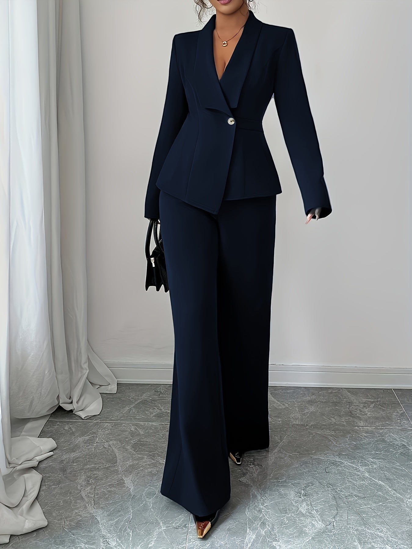 Terno feminino de cor sólida, requintado e elegante, ideal para escritório, deslocamento, estilo urbano, romance francês, casual, retrô do Oriente Médio, chá da tarde, festa, Ação de Graças, volta às aulas, primavera/outono/inverno, terno de duas peças pa