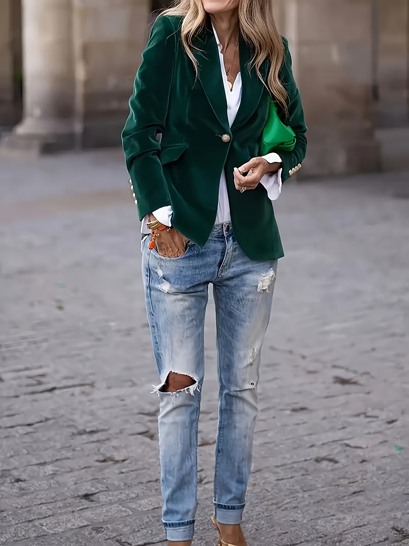 Blazer de Cor Sólida Elegante e Moderno para Mulher