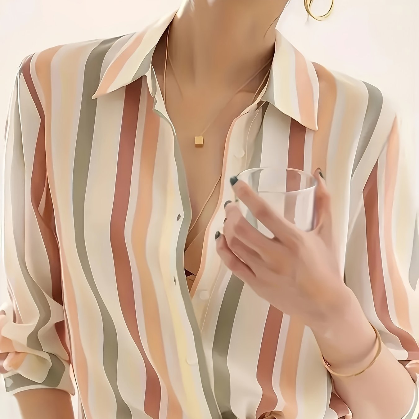 Camisa Casual de Manga Comprida às Riscas para Mulher | Riscas Verticais Pretas e Brancas, Leve, Ideal para Primavera/Verão/Outono | Gola de Lapela Clássica, Blusa Elegante e Moderna