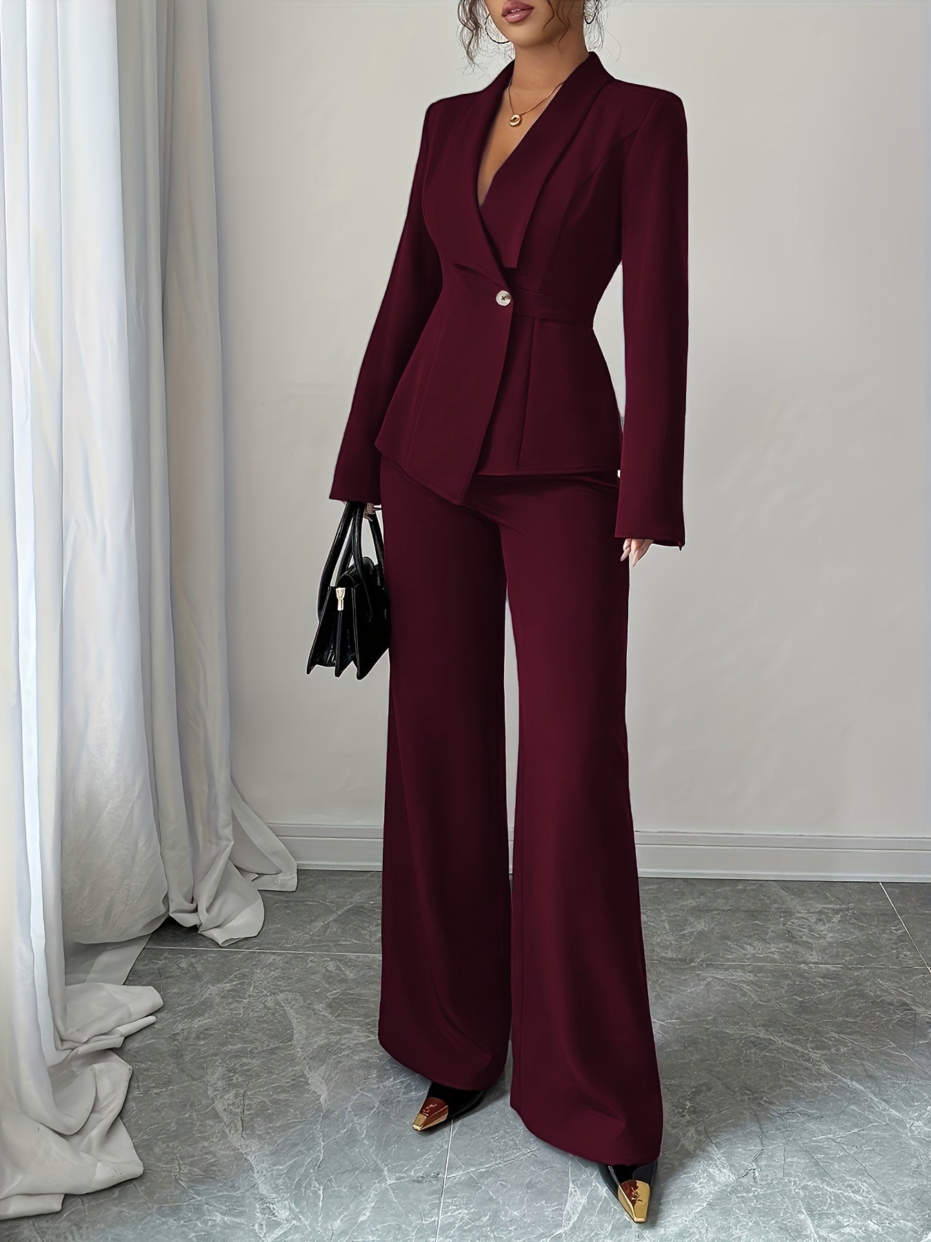 Terno feminino de cor sólida, requintado e elegante, ideal para escritório, deslocamento, estilo urbano, romance francês, casual, retrô do Oriente Médio, chá da tarde, festa, Ação de Graças, volta às aulas, primavera/outono/inverno, terno de duas peças pa