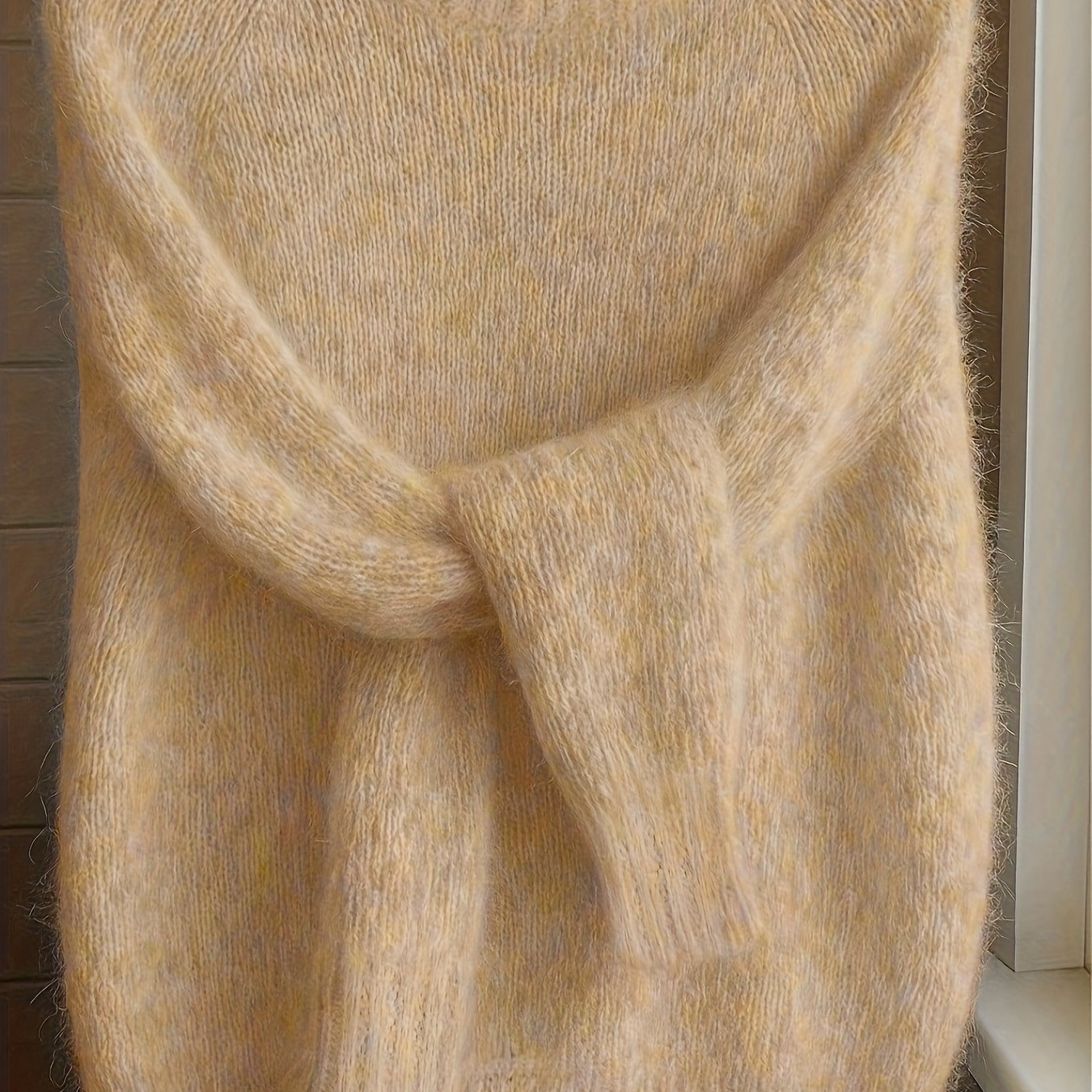 Camisola de Escovado para Mulher | Manga Raglan de Inspiração Francesa, Acolchoada com Ombros Descaídos, Gola Redonda, Cor Sólida, Manga Comprida para Outono/Inverno, Ideia de Presente de Aniversário de Natal