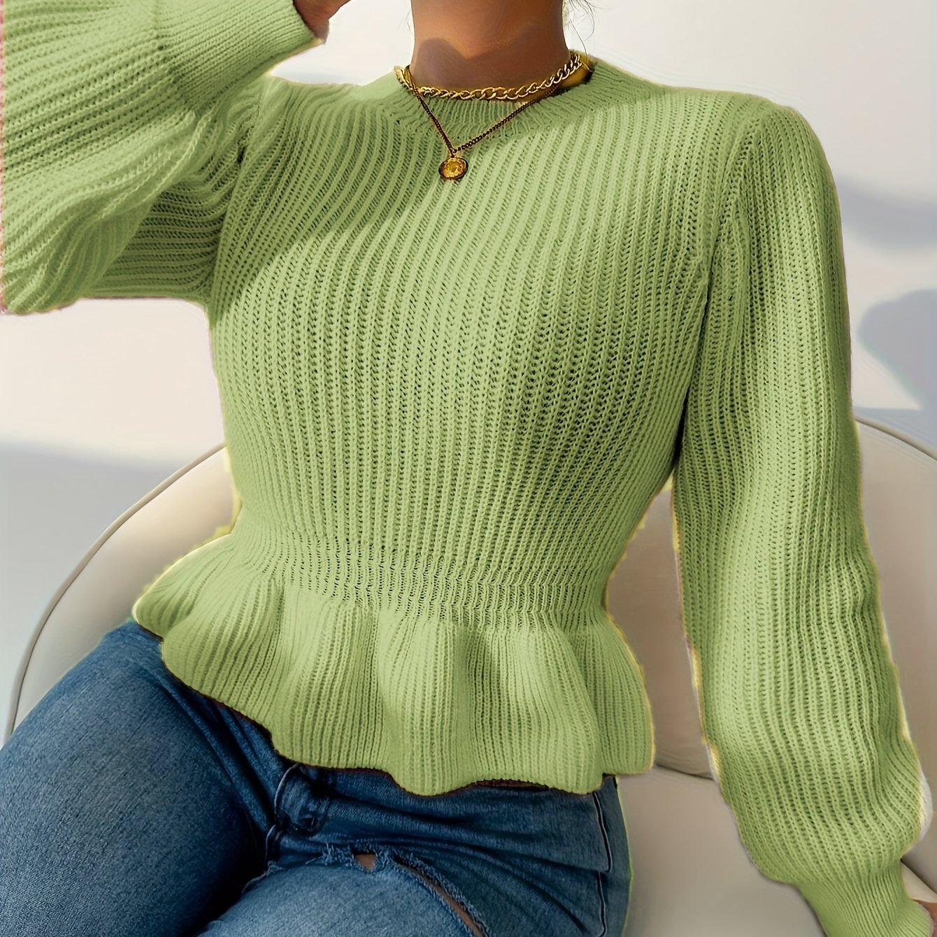 Camisola elegante e sexy de gola redonda para senhora - tamanho padrão europeu e americano - outono/inverno