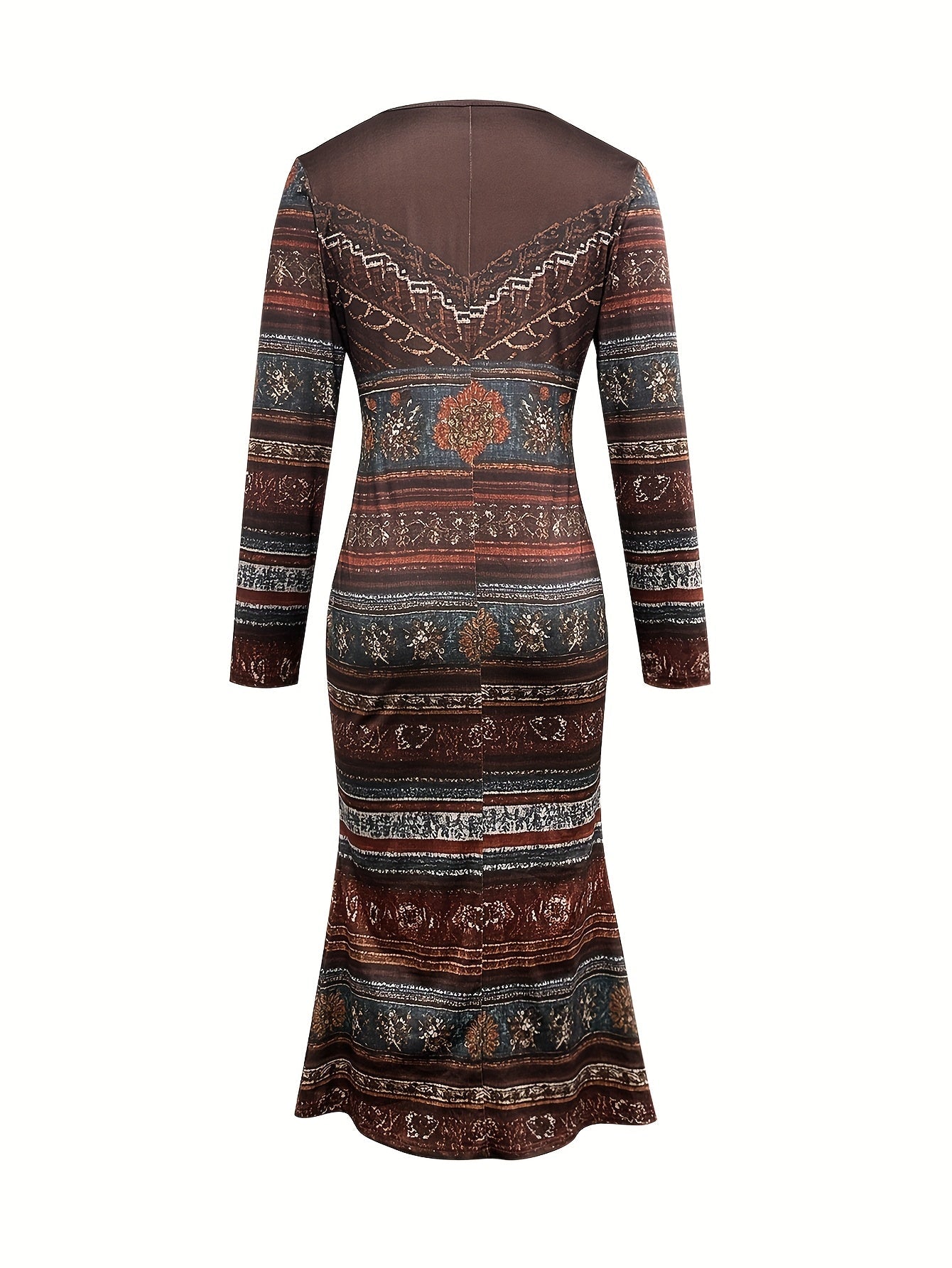 Vestido Feminino Vintage com Decote em V e Estampa Floral - Elegante - Modelagem Slim Fit para Outono/Inverno, Lavável na Máquina, Ideal para Casamentos, Escritório e Uso Diário