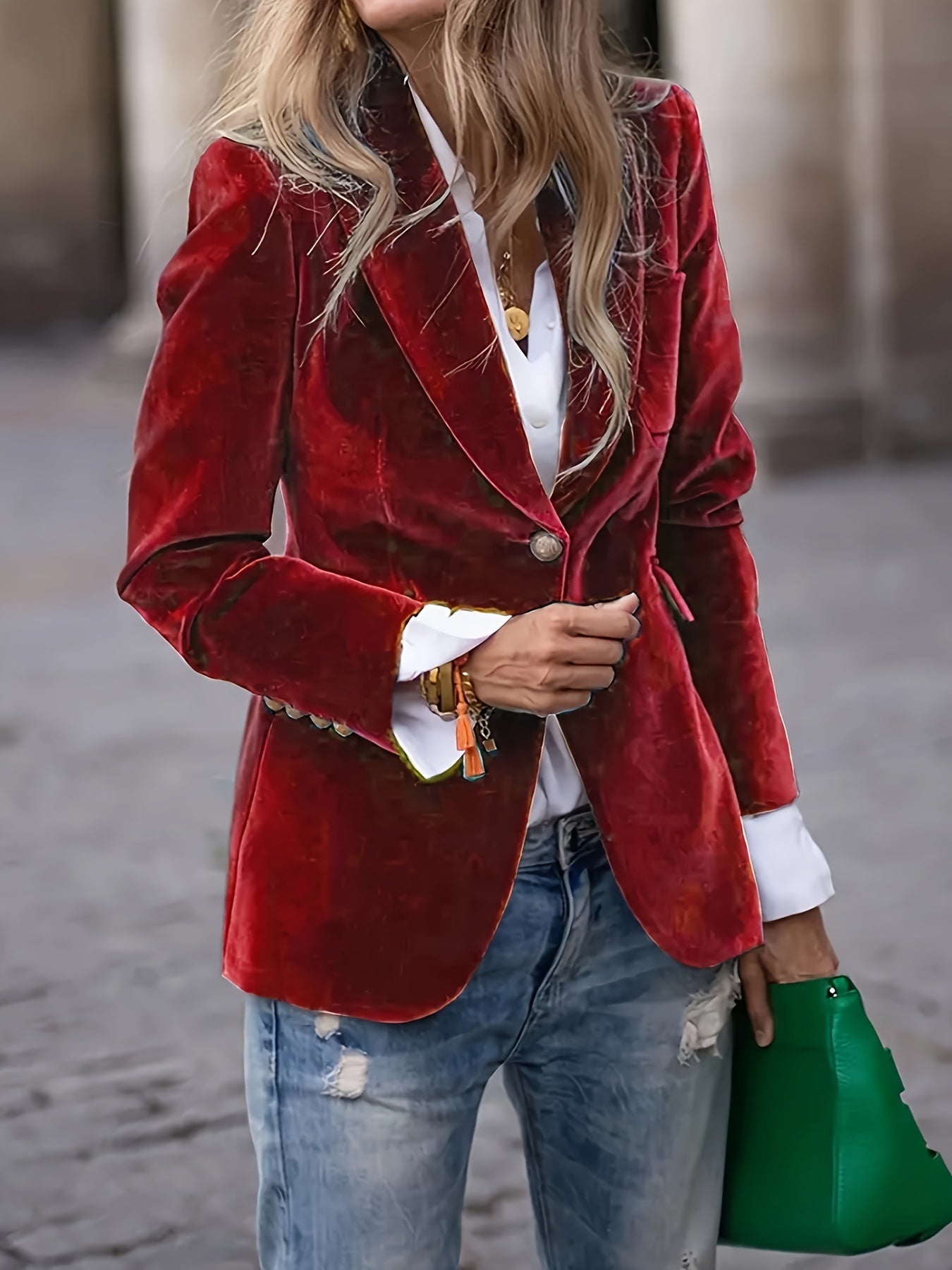 Jaqueta Blazer Feminina Verde com Gola H-Line e Fechamento de Botão Único - Casaco Estruturado para Primavera/Outono, Casamentos, Festas - Elegante e Lavável na Máquina (Sem Cinto)