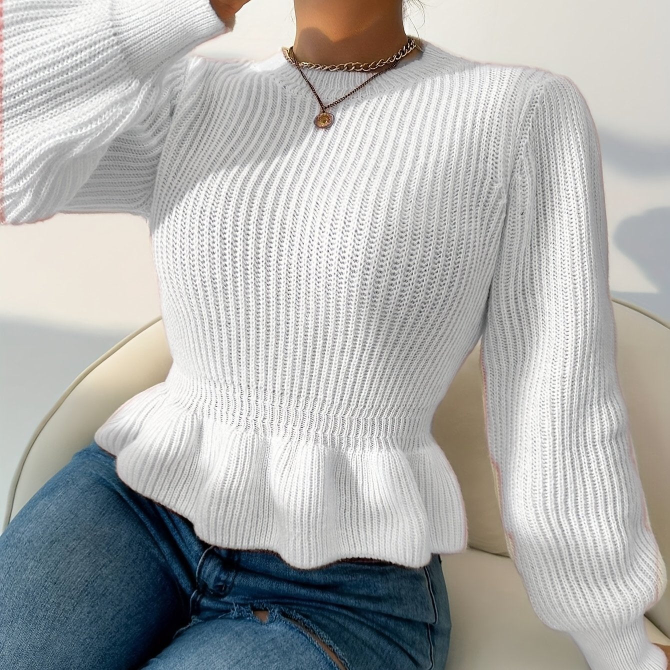 Camisola elegante e sexy de gola redonda para senhora - tamanho padrão europeu e americano - outono/inverno